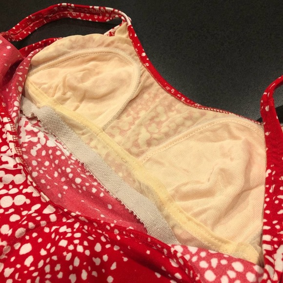 Vintage Mainstream Bow Front Red White Dot One Piece Swimsuit USA 80s 90s - Picture 8 of 13